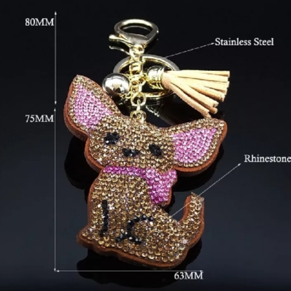 Chihuahua Keychain Rhinestone Pet Dog Key Chain Bag Backpack Accesories Charm - Picture 3 of 3